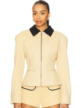 Lioness Womens Cream Zip-Front Jacket with Black Collar